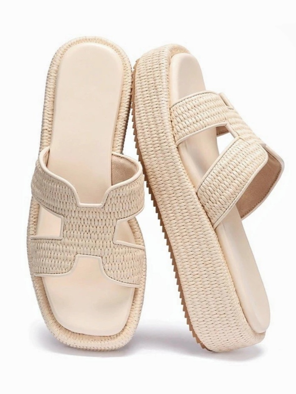 Monrovia Raffia Platform Sandals in Cream